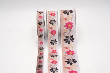 Frühling Schwarz/Neonpink Blume Jacquardband_AI-KN